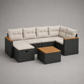 Salon de jardin modulable 6 places en résine tressée anthracite avec coussins beiges et table basse, 240 × 180 × 75 cm