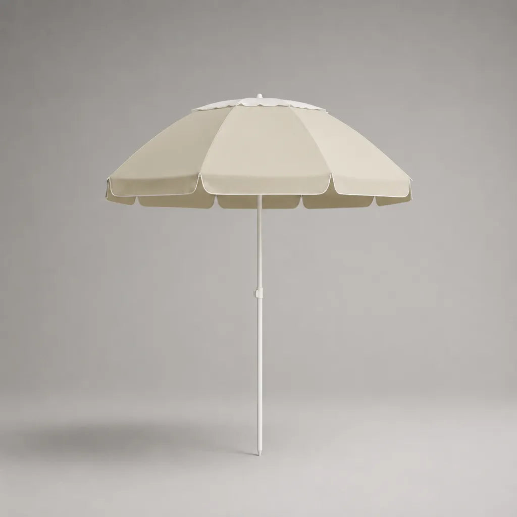 Parasol droit rond d’extérieur en polyester et acier, beige et blanc, Ø 200 × H 180-220 cm