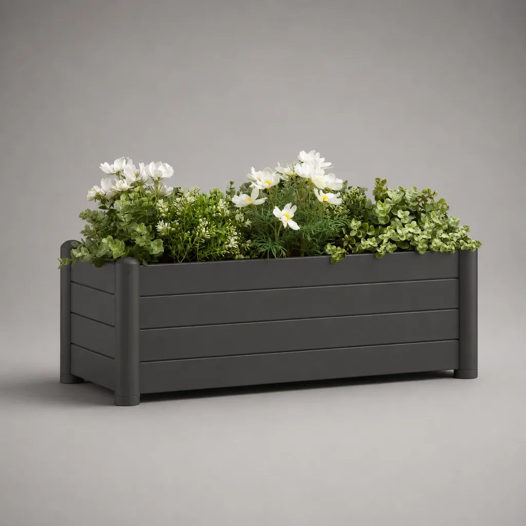 Jardinière rectangulaire surélevée en polypropylène gris anthracite, 80 × 40 × 35 cm