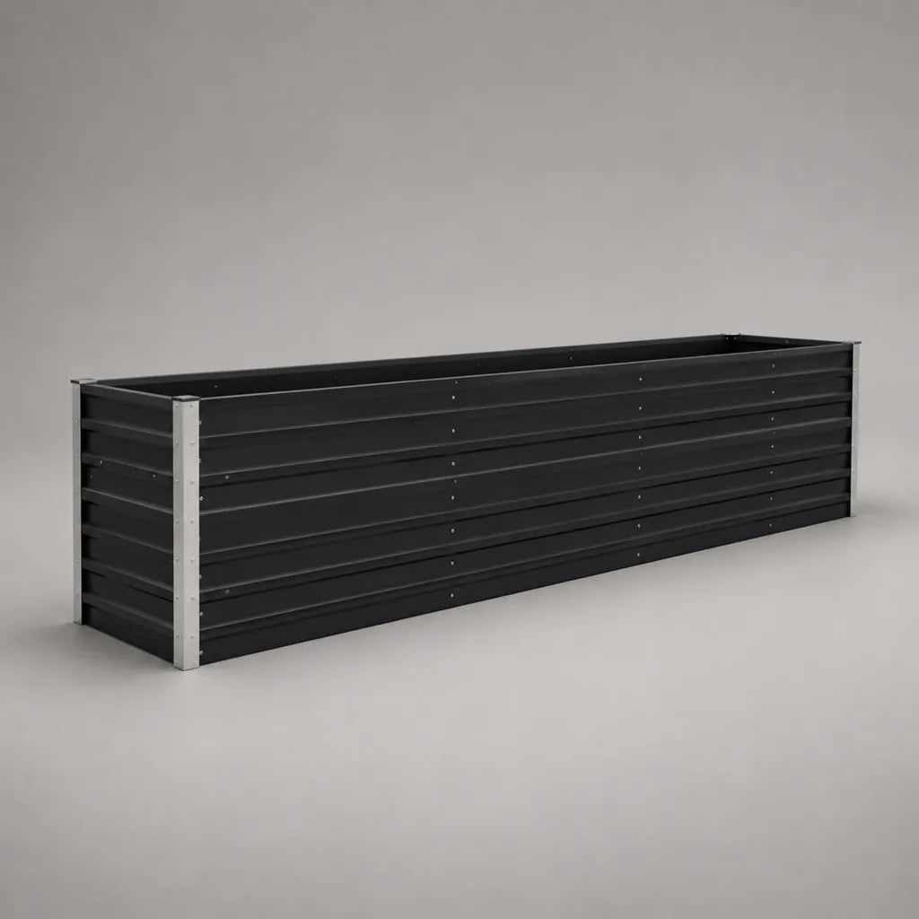 Jardinière surélevée rectangulaire sans fond en acier galvanisé, 180 × 60 × 60 cm, noir et argenté