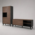 Ensemble meuble TV et armoire de rangement en panneaux de particules et acier, noyer brun et noir, 160 × 40 × 55 cm et 80 × 40 × 180 cm