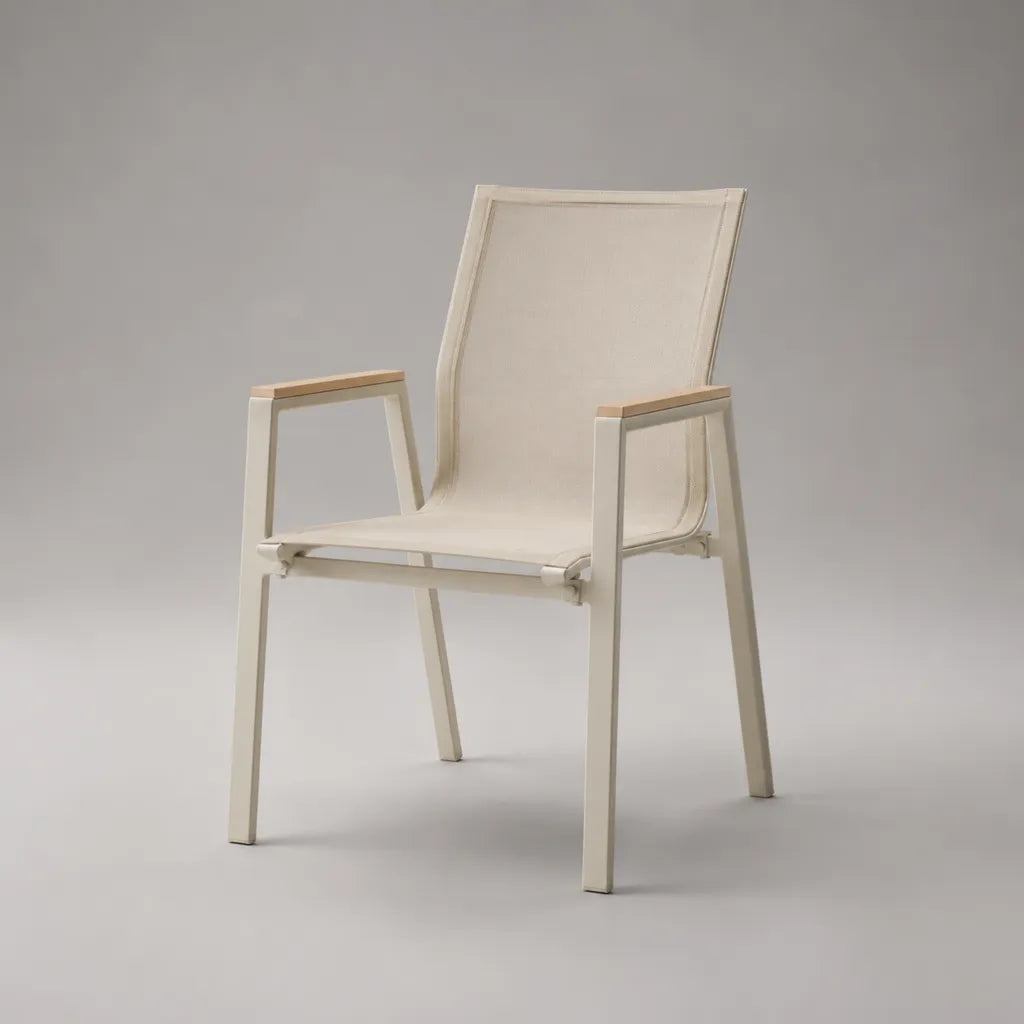 Chaise de jardin avec accoudoirs en aluminium et textilène blanc cassé, 57 × 60 × 88 cm
