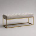 Banc rectangulaire rembourré en tissu beige avec cadre en acier doré, 100 × 35 × 45 cm