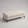 Banc bout de lit rembourré en tissu bouclé blanc cassé avec pieds en acier noir, 140 × 60 × 50 cm