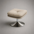 Repose-pieds pivotant carré en polyester beige avec piètement en acier inoxydable, 50 × 50 × 42 cm