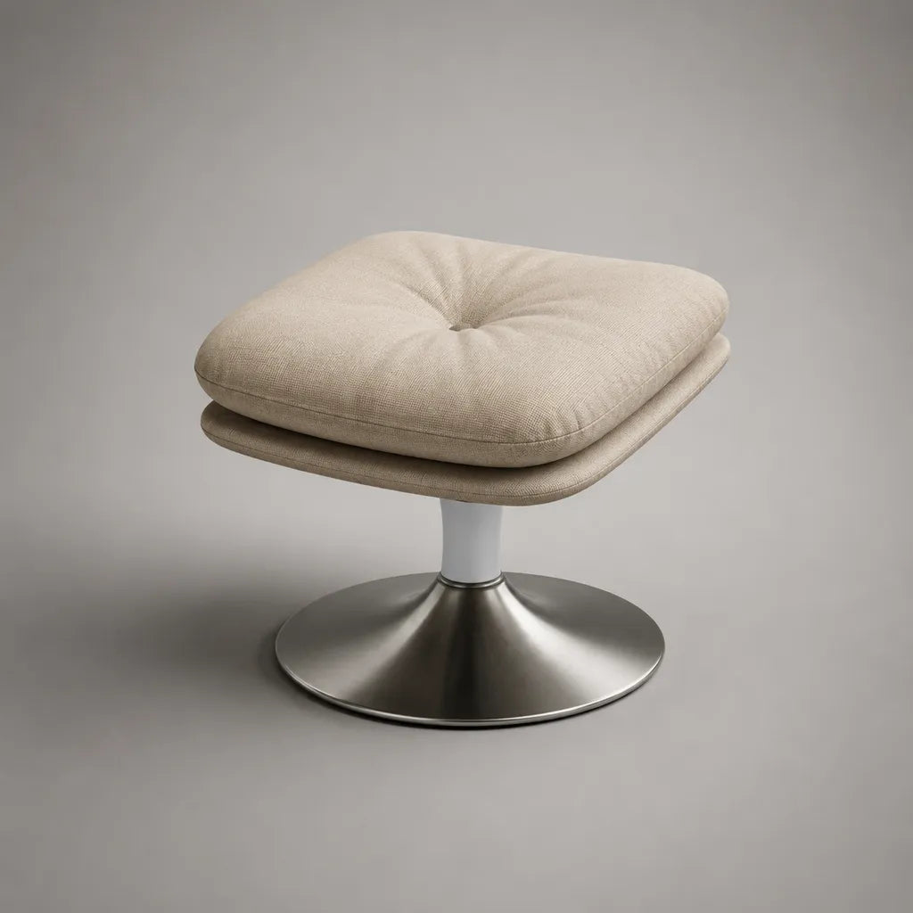 Repose-pieds pivotant carré en polyester beige avec piètement en acier inoxydable, 50 × 50 × 42 cm