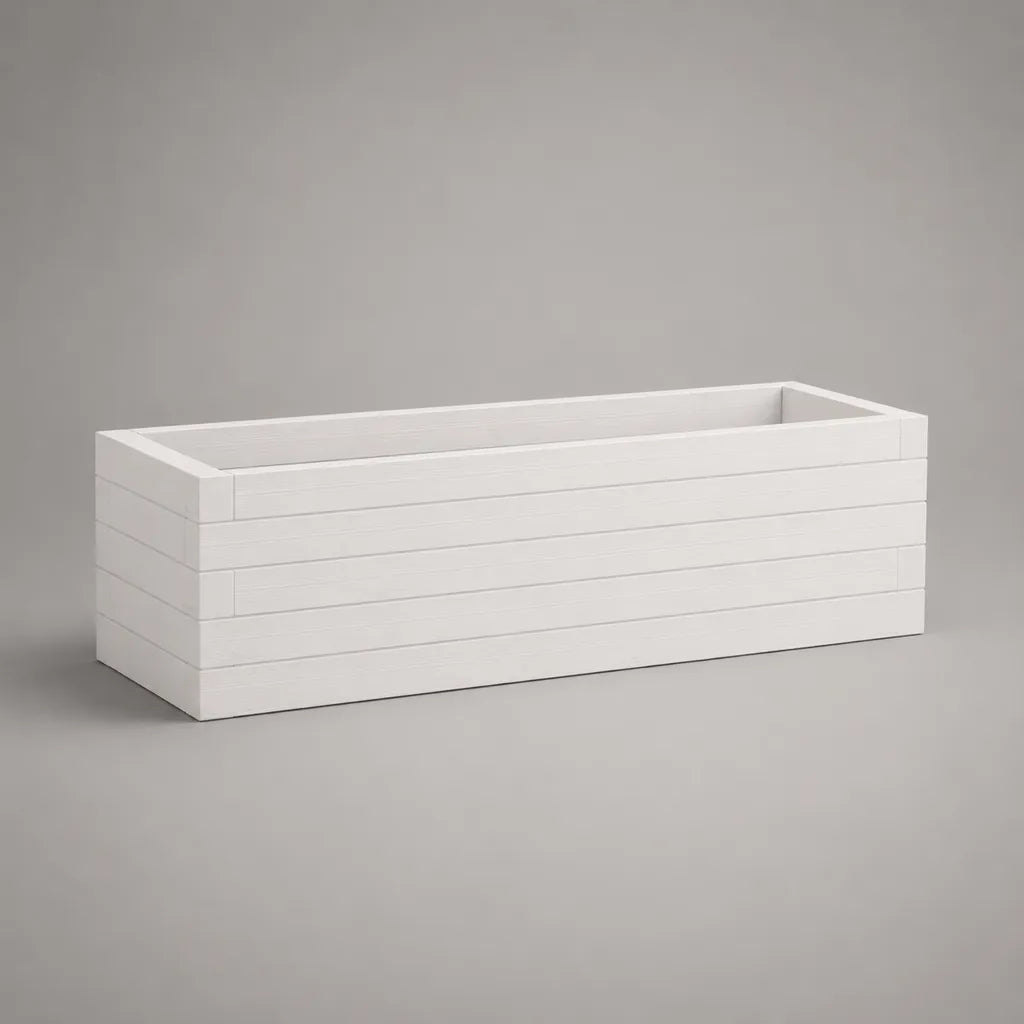 Jardinière rectangulaire en bois peint blanc, 100 × 40 × 40 cm