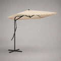 Parasol déporté carré inclinable 3 × 3 m en polyester beige avec structure en acier noir, hauteur 2,5 m