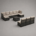 Salon de jardin modulable 10 pièces en aluminium anthracite avec coussins beiges, modules 68 × 68 × 65 cm et table 68 × 68 × 35 cm